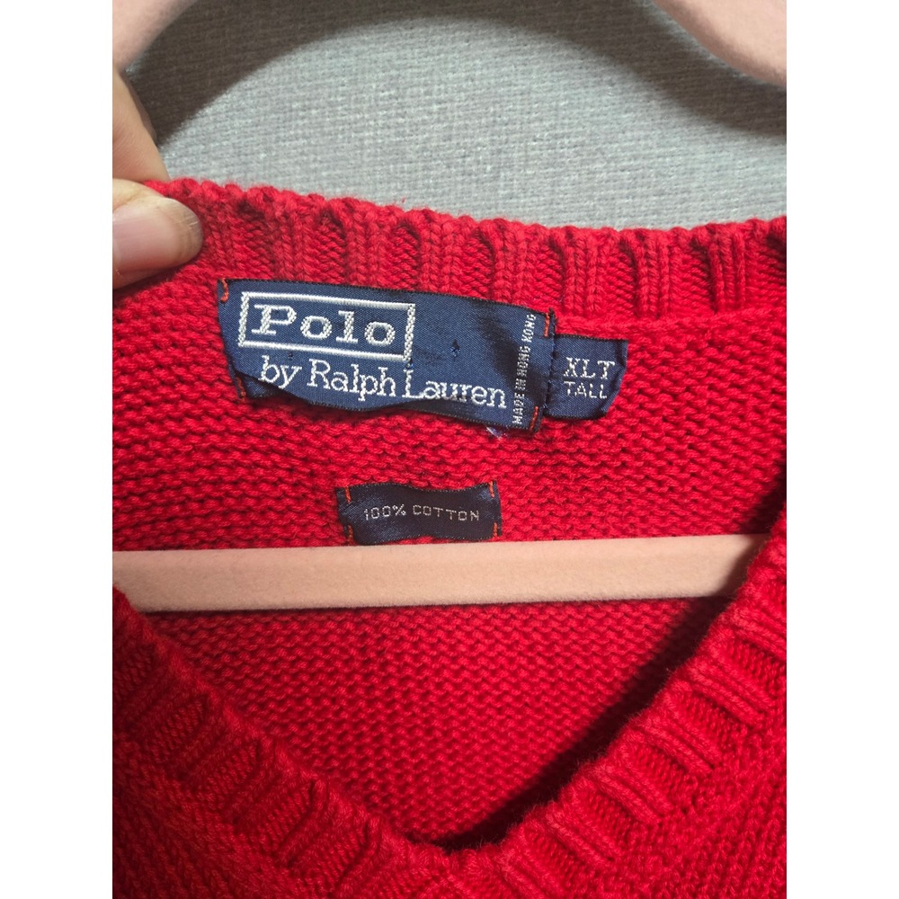 Polo Ralph Lauren Red Cotton V-Neck Sweater Vest Mens XLT Tall Blue Pony‎ Logo - Picture 2 of 5